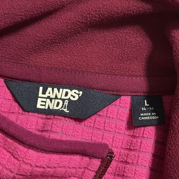 Lands' End plus size 14-16 grid fleece full zip vest 2 pockets casual wear pink - Picture 9 of 13
